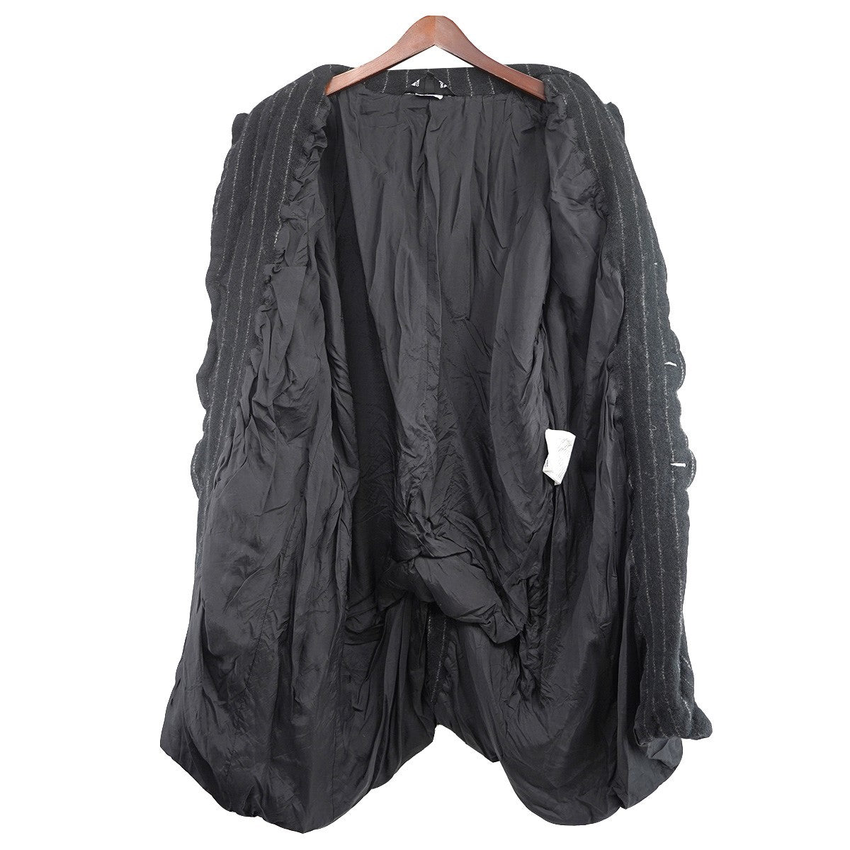 ☆美品 ブラックコムデギャルソン 縮絨 Uネック ロング ジャケット コート 黒 BLACK COMME des GARCONS 【値下げ】BLACK 22AW ストライプ 縮絨