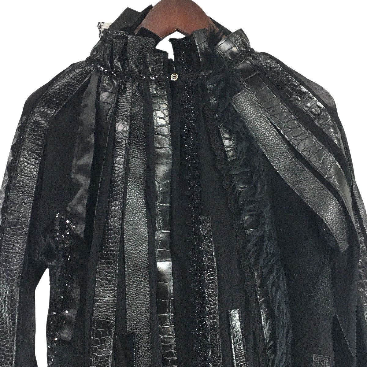 JUNYA WATANABE COMME des GARCONS 24AW フェイクレザー×シアー マルチファブリック ドレス 切替 ワンピース 古着・中古-5枚目のアイテム画像
