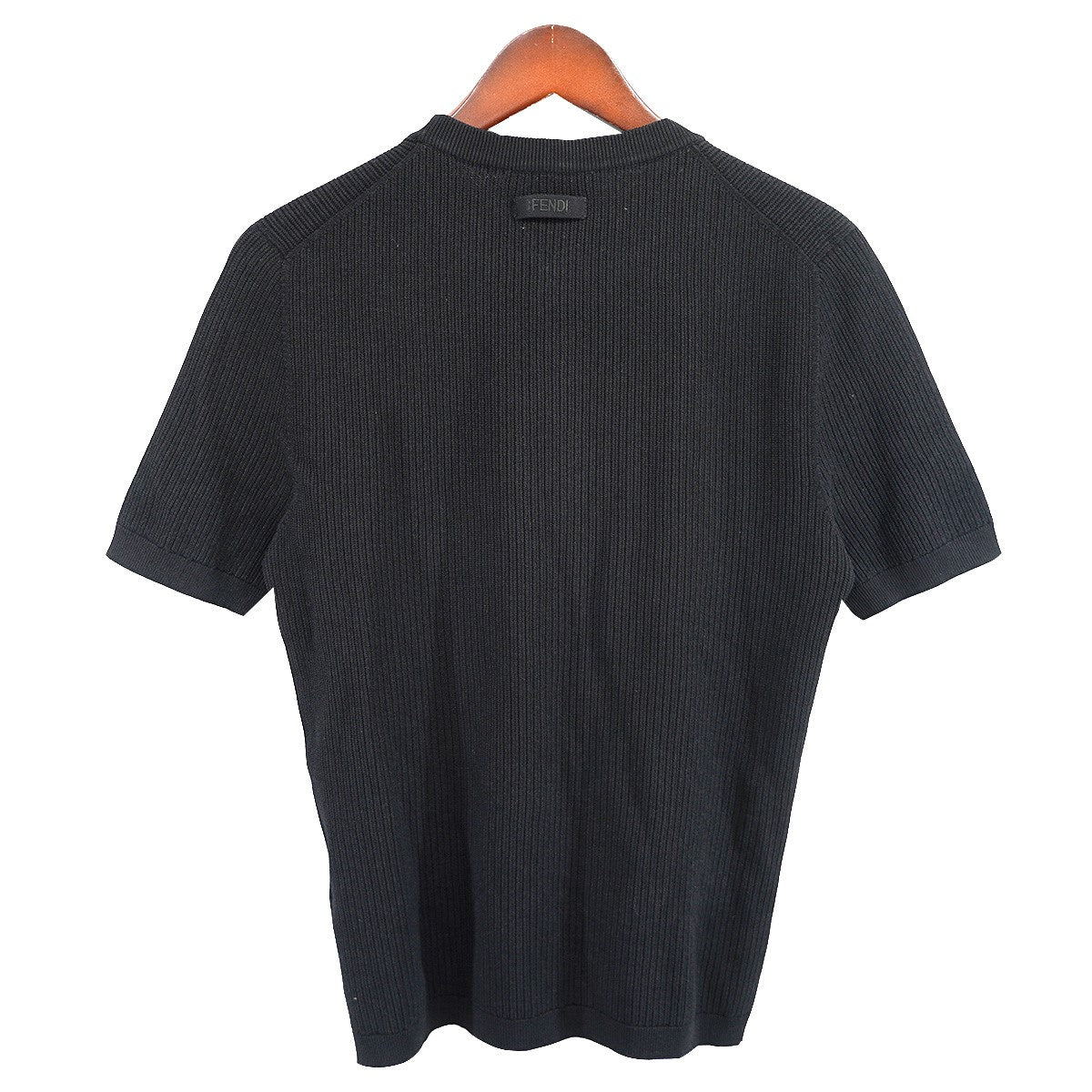 FENDI PULLOVER バックロゴ レーヨン ポリ リブ 短丈 半袖 ニット Tシャツ 古着・中古-2枚目のアイテム画像