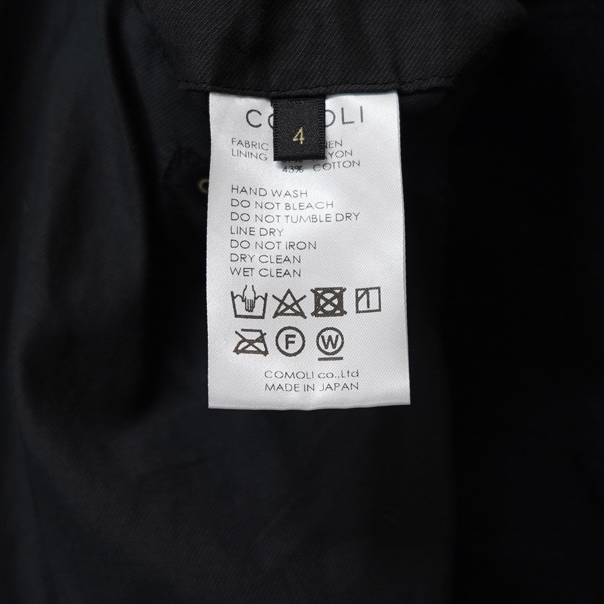 新品　24AW COMOLI 起毛リネンスタンドカラージャケット　4 ブラック COMOLI(コモリ) 24AW リネン起毛 スタンドカラージャケット 定価