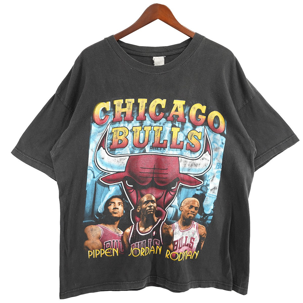 VINTAGE 90s NBA CHICAGO BULLS BOOTLEG RAP TEE CHAMPIONS 1996PIPPEN JORDAN RODMAN シカゴ ブルズ チャンピオンズ Tシャツ 古着・中古-1枚目のアイテム画像
