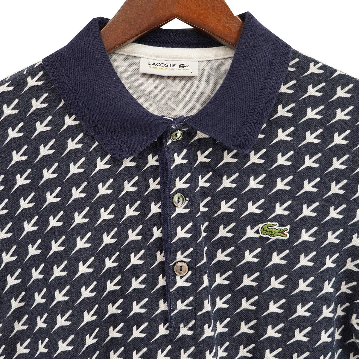 LACOSTE 総柄 SHORT SLEEVES マリーン 半袖ポロシャツ PH422E ネイビー