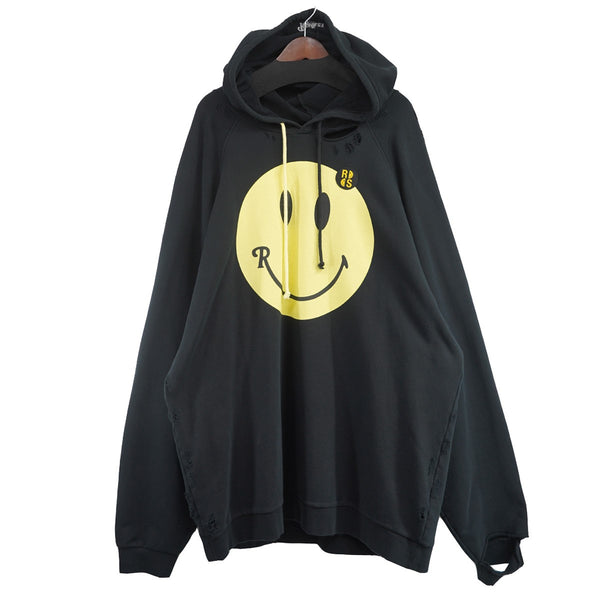 RAF SIMONS 22AW デストロイ加工 スマイリー パーカー 黒S RAF SIMONS(ラフシモンズ) 22AW×Smile 50周年スマイル デストロイ