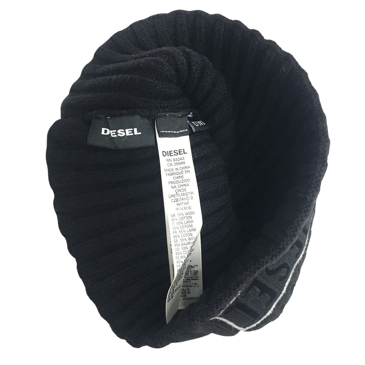 DIESEL ビーニー 帽子 店舗購入 DIESEL(ディーゼル) ロゴ リブ ビーニー ニットキャップ 帽子 ブラック
