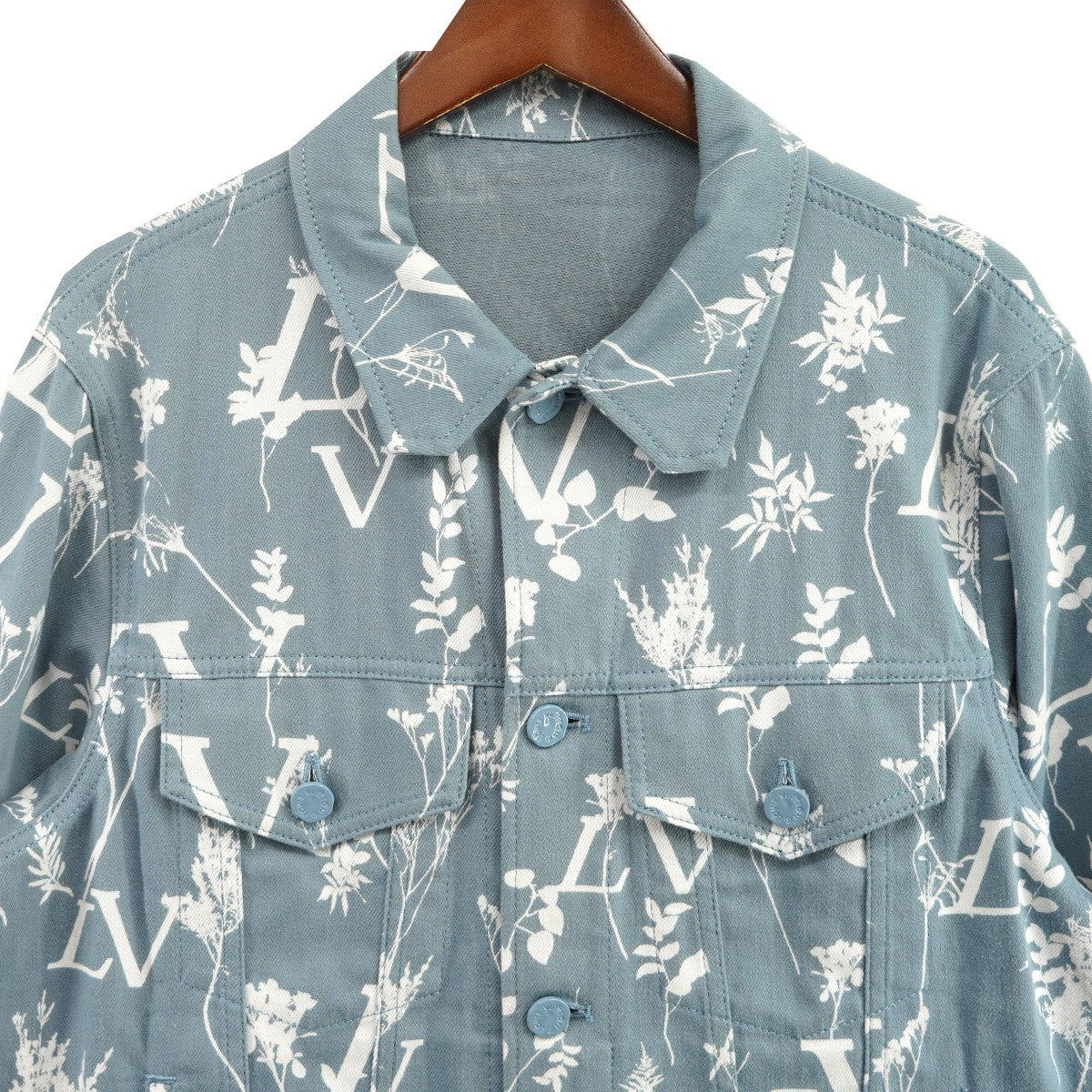 22AW ヴァージル期 LV DNA Leaf Denim JacketLVロゴ スクエアカラー リーフ トラッカー デニムジャケット