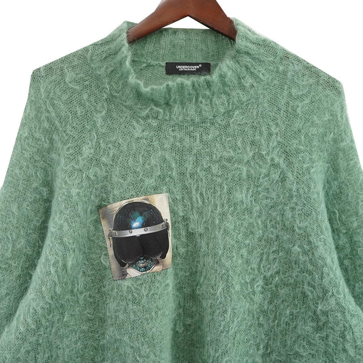 UNDERCOVER 25AW HELDON L／S Knit Wool-blend mohair high-neck knit pulloverアートワーク ジャガード パッチ モヘア ニット セーター 古着・中古-2枚目のアイテム画像
