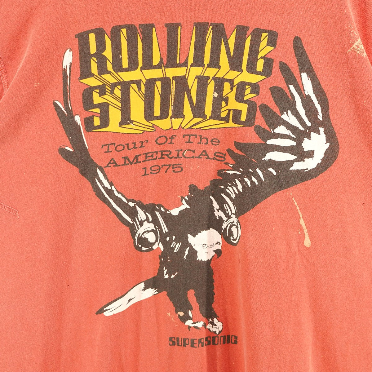 MADE WORN ROLLING STONES TOUR OF THE AMERICA ’75 W／SPLATTER ローリングストーンズジェット イーグル Vintage ヴィンテージ加工 バンT Tシャツ 古着・中古-2枚目のアイテム画像