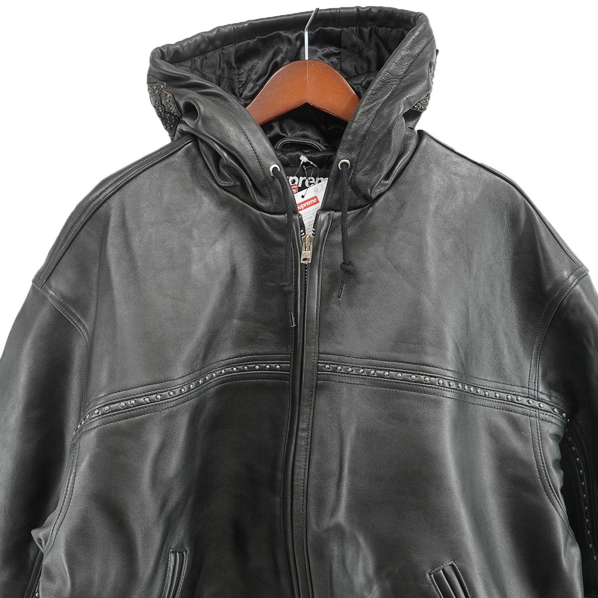 25SS Studded Hooded Leather Jacketロゴ スタッズ フーデッド ラム レザー ジャケット