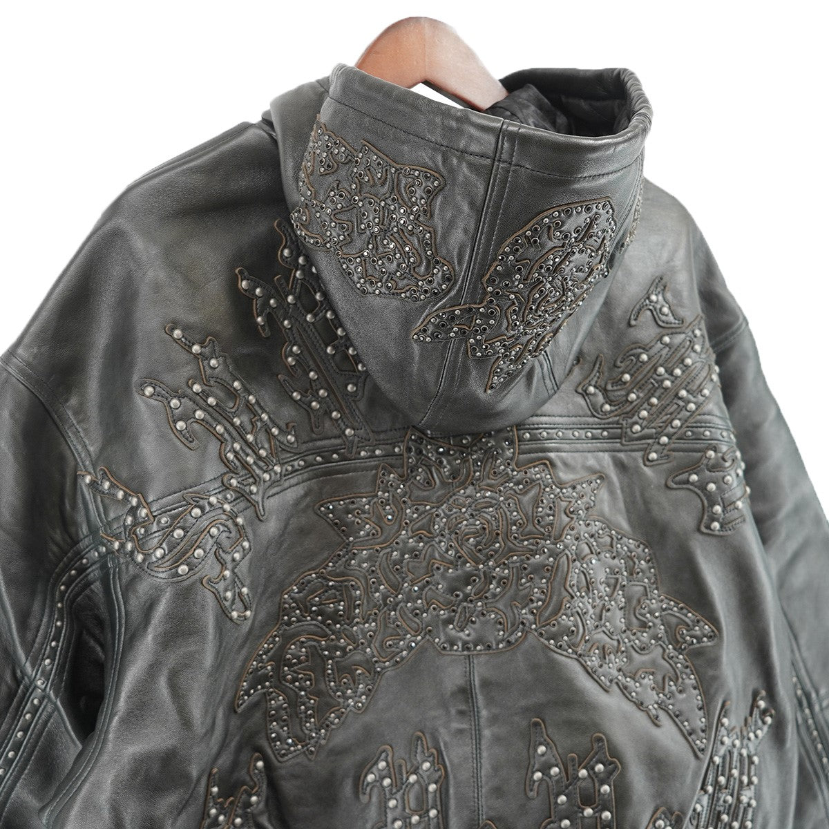 25SS Studded Hooded Leather Jacketロゴ スタッズ フーデッド ラム レザー ジャケット