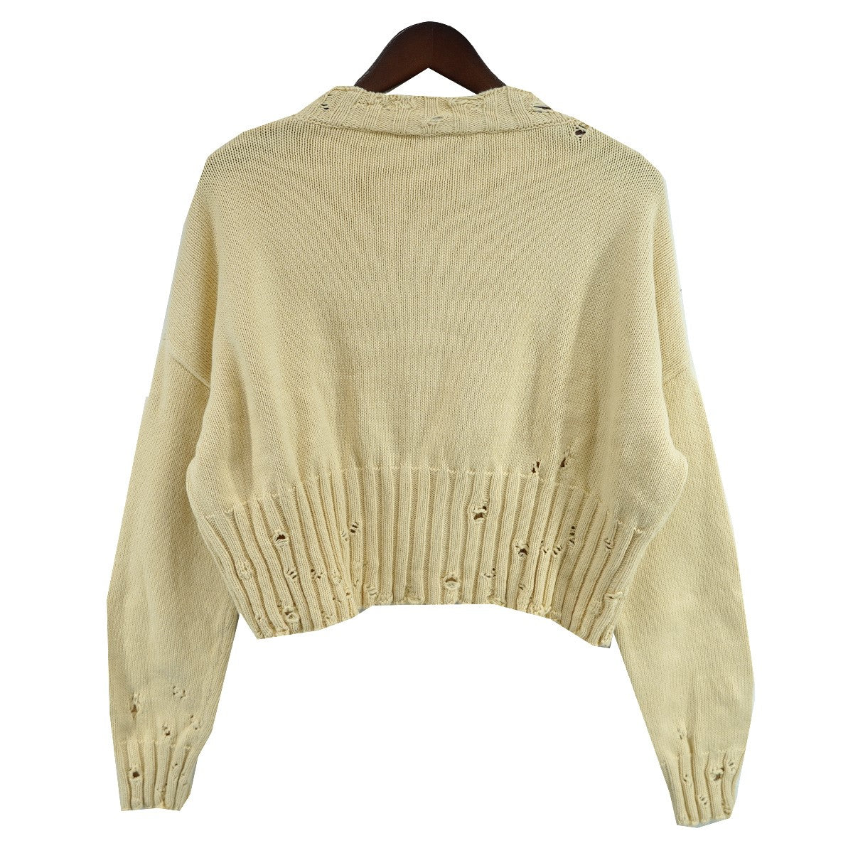 23AW ROUNDNECK SWEATER短丈 ロゴ ダメージ デストロイ加工 コットン ニット セーター