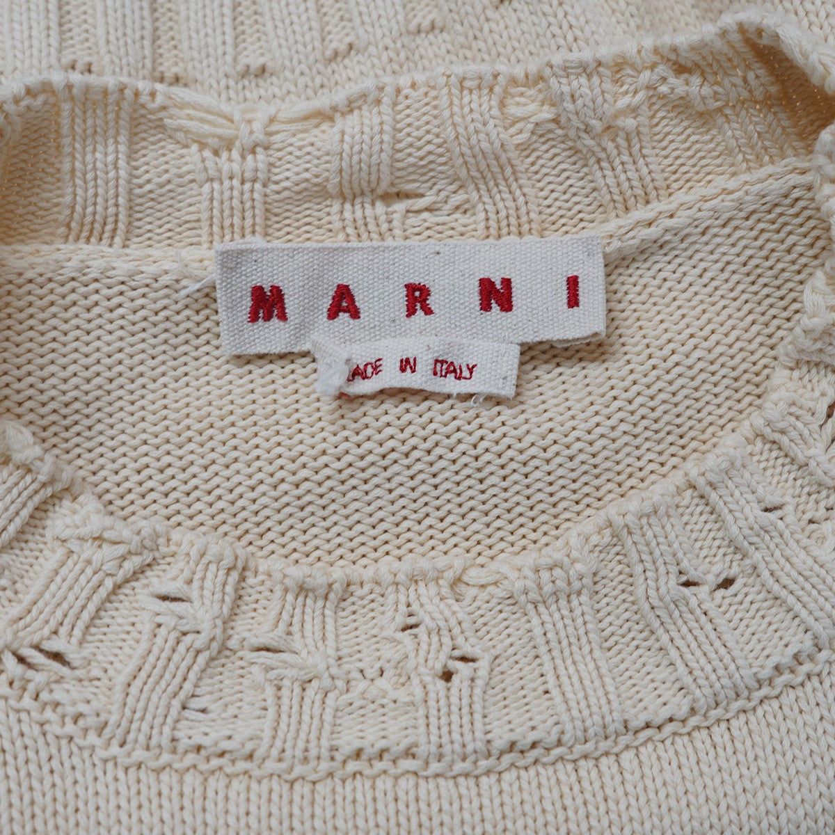 23AW ROUNDNECK SWEATER短丈 ロゴ ダメージ デストロイ加工 コットン ニット セーター