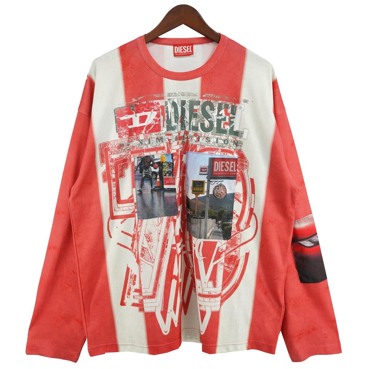 DIESEL by Glenn Martens 25AW T-Ruby Striped Long-Sleeve T-Shirt With Photo Patchesグラフィック フォト パッチ ロングスリーブ 長袖Tシャツ ロンT 古着・中古-1枚目のアイテム画像