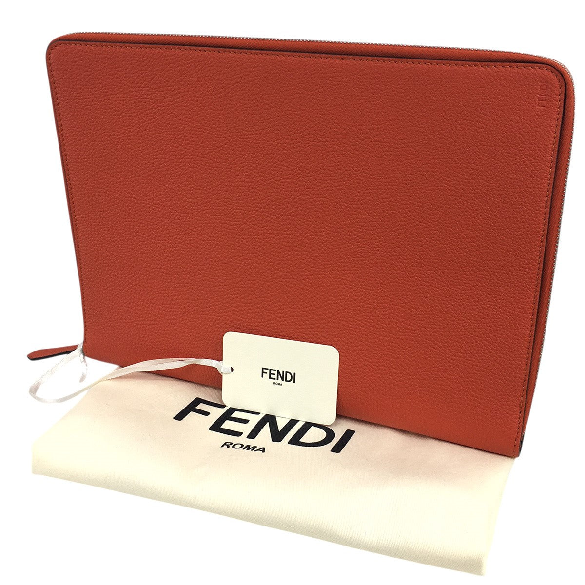 FENDI ロゴ レザー クラッチバッグ 鞄 PC パソコン ケースCHRISTMAS POU ROMAN CALF FOX + PALLADIUM 古着・中古-1枚目のアイテム画像