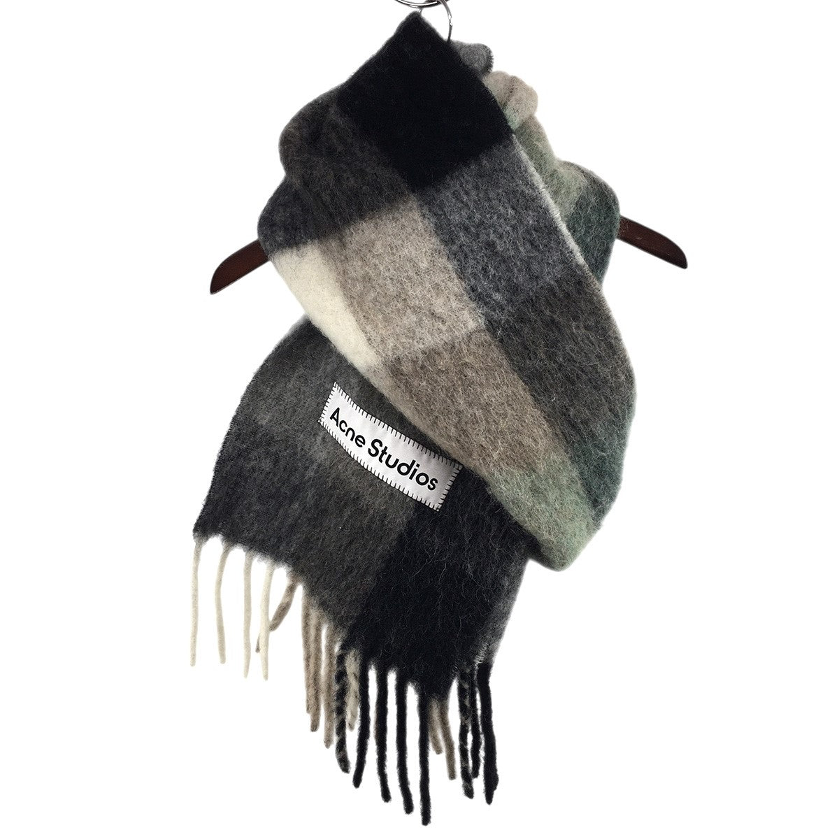 ACNE STUDIOS 25AW モヘアチェックスカーフ ロゴ パッチ マフラー 古着・中古-2枚目のアイテム画像