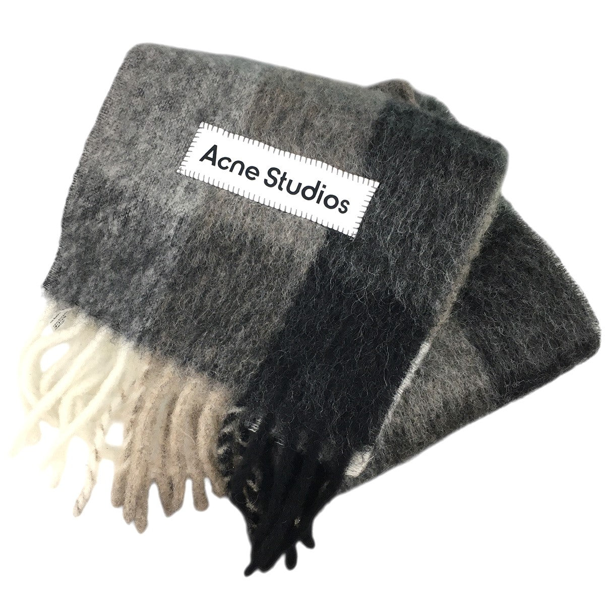ACNE STUDIOS 25AW モヘアチェックスカーフ ロゴ パッチ マフラー 古着・中古-4枚目のアイテム画像