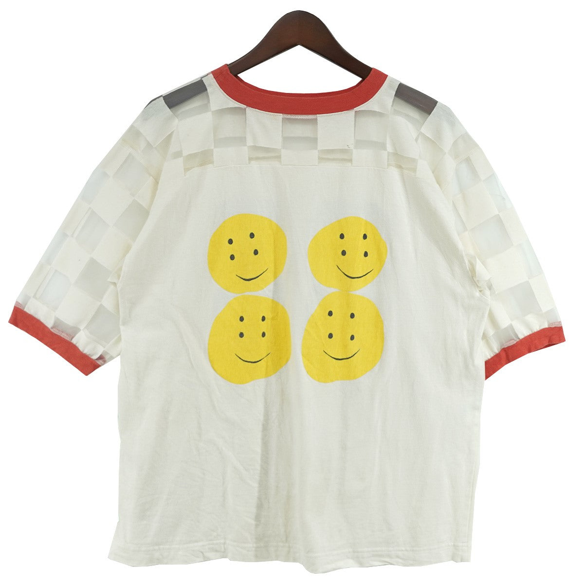 KAPITAL 24SS Opal Jersey Sheer Flag Football T-Shirtチェッカー柄 オパール加工 シースルー フットボール Tシャツ 古着・中古-1枚目のアイテム画像