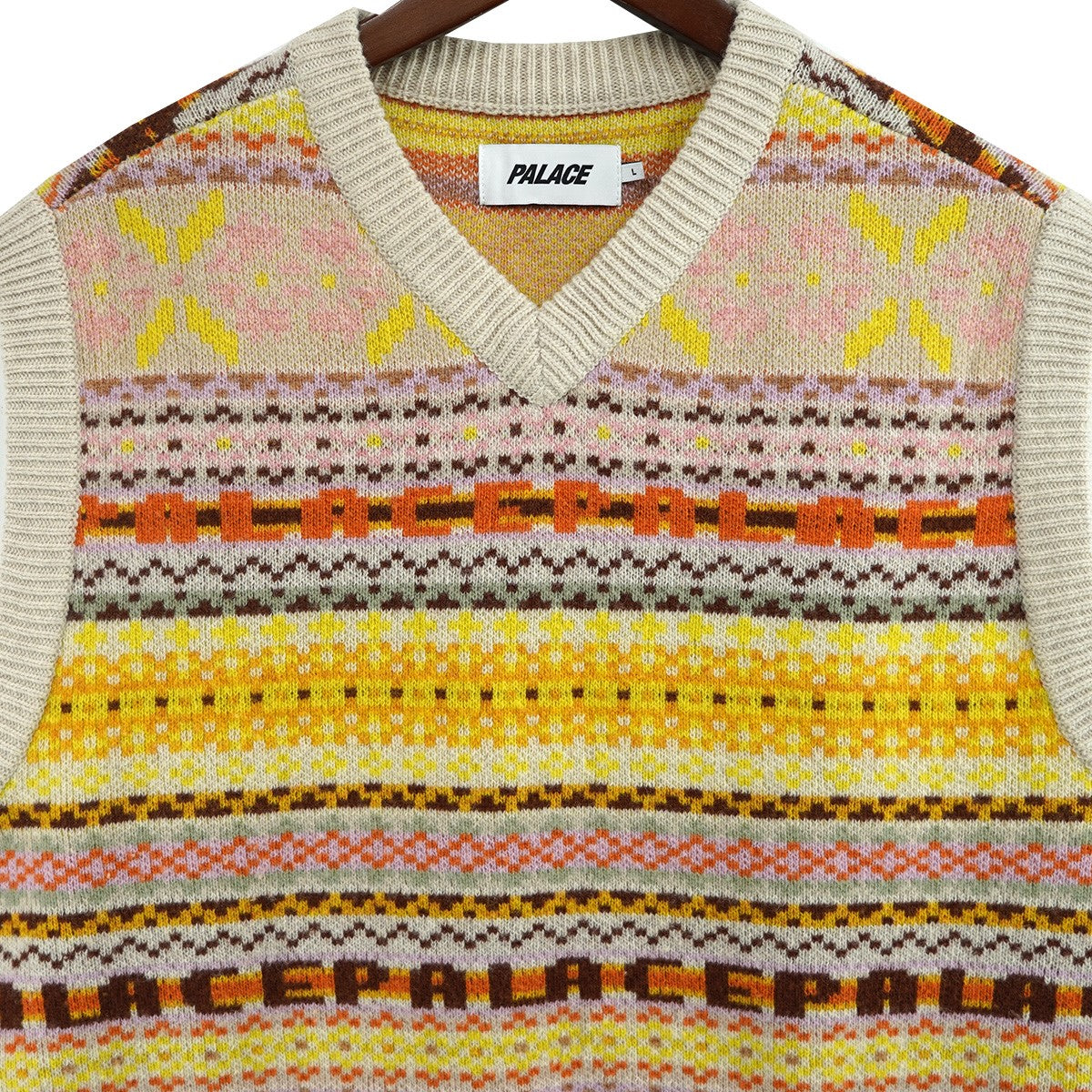 PALACE 22SS FAIRISLE KNIT VESTロゴ フェアアイル ノルディック ニット ベスト 古着・中古-2枚目のアイテム画像
