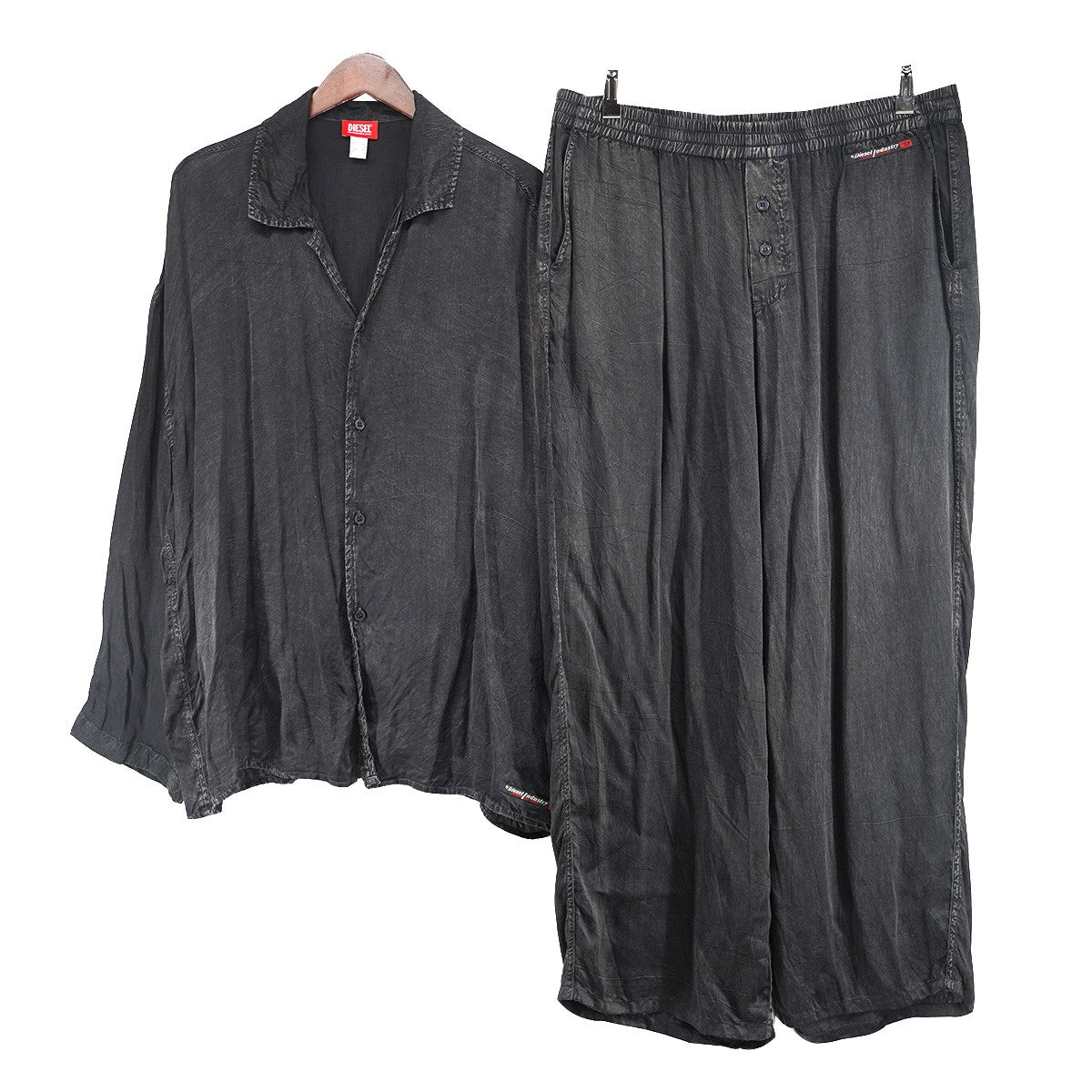 DIESEL by Glenn Martens 25AW Set-keith-dnm Two-piece pajamasセットアップ 加工 レーヨン シャツ イージー パンツ ラウンジウェア 古着・中古-1枚目のアイテム画像