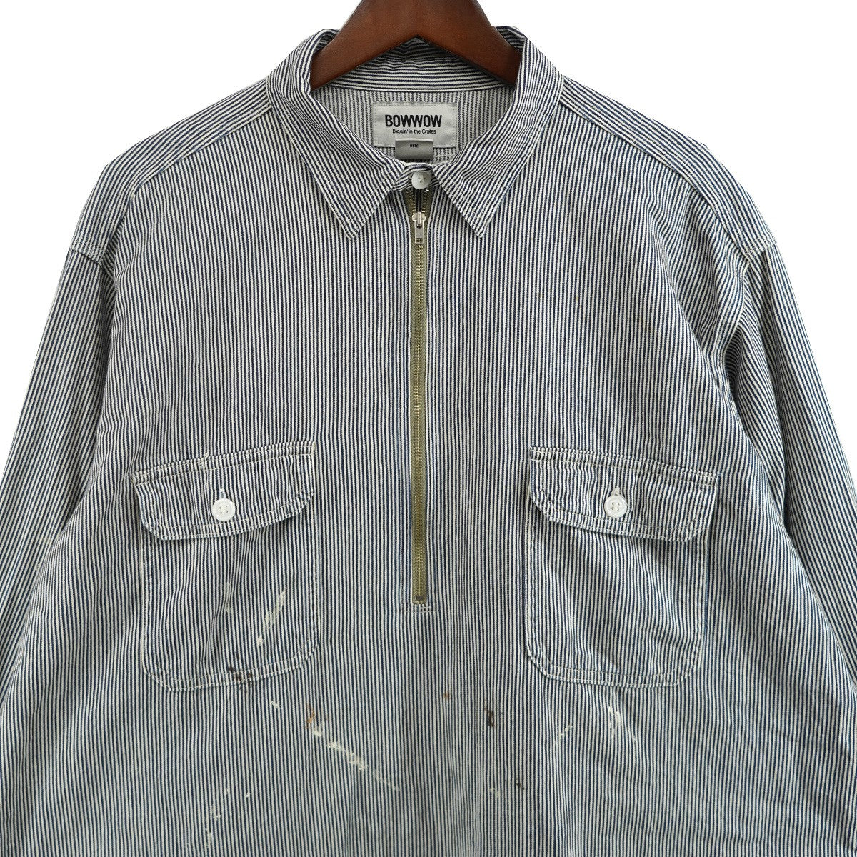 BOWWOW WORK HICKORY STRIPE PO SHIRTSワーク ヒッコリーストライプ ハーフジップ ペイント加工 プルオーバー シャツ 古着・中古-2枚目のアイテム画像