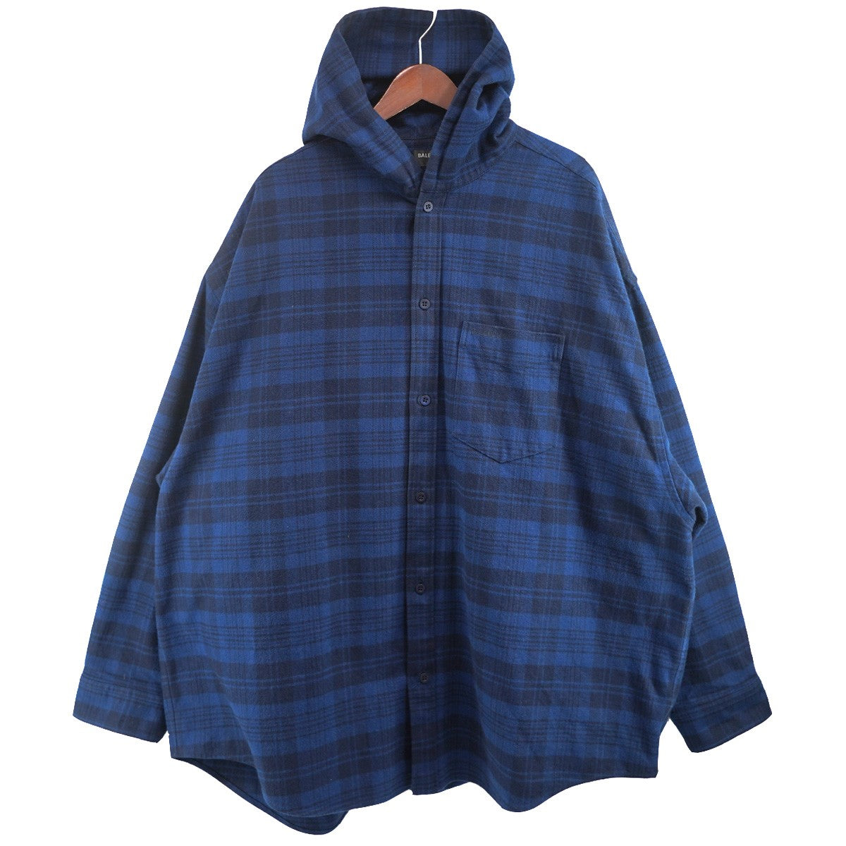 BALENCIAGA 22AW Check Flannel Hooded Shirtロゴ オーバーサイズ フーデッド ヘビーウェイト フランネル チェック シャツ フーディ 古着・中古-1枚目のアイテム画像