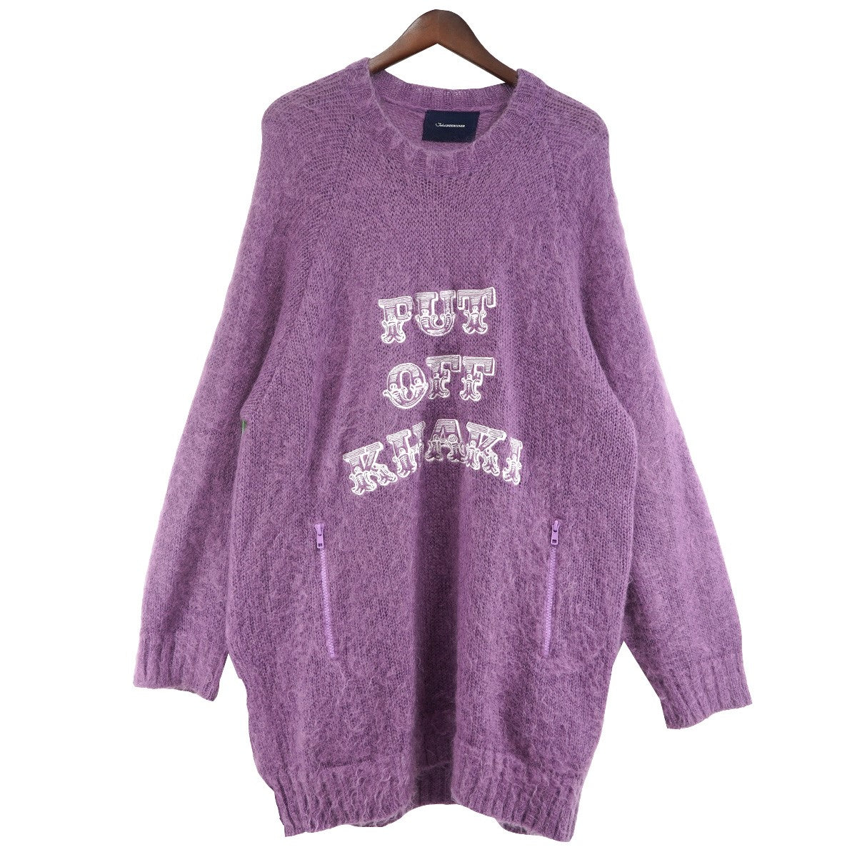 JohnUNDERCOVER 18AW PUT OFF KHAKI 刺繍入りロングニットセーター ラグラン モヘアニット 古着・中古-1枚目のアイテム画像