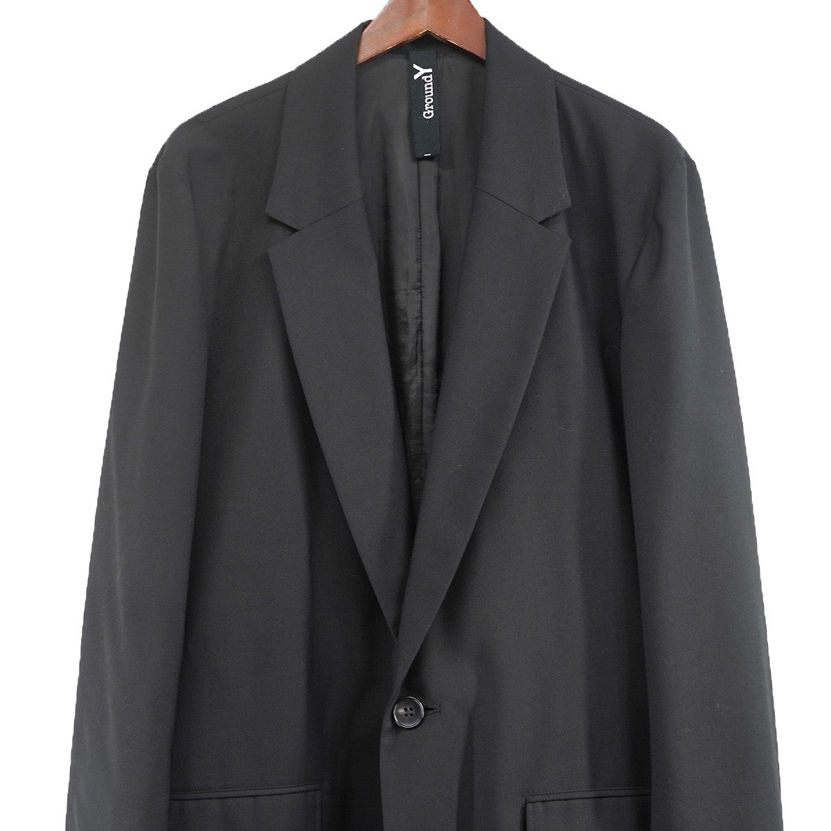 Ground Y (Yohji Yamamoto) 22AW ウールギャバジン ワンボタン ロングジャケット テーラード コート 古着・中古-2枚目のアイテム画像