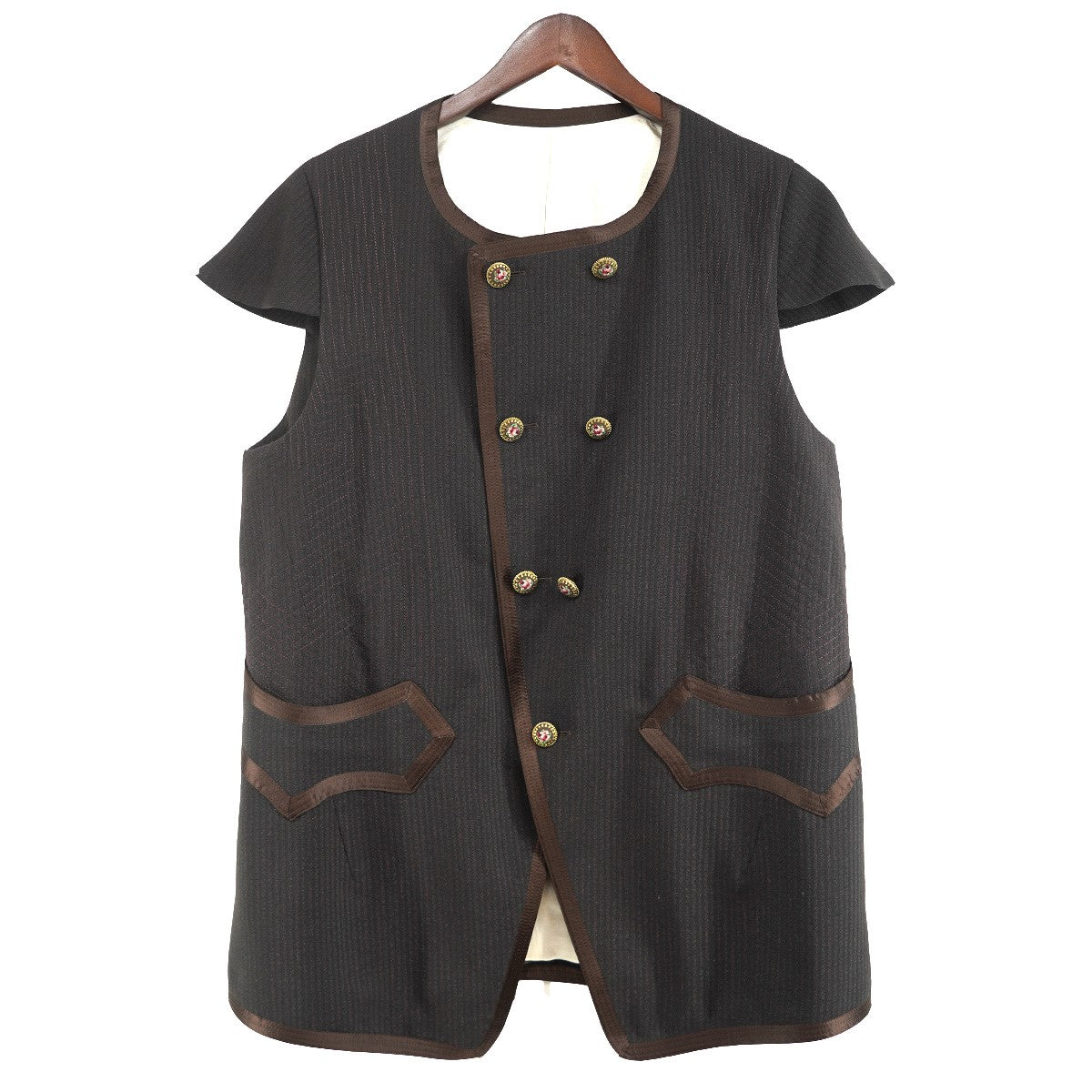 09AW CLOSED FEELING 本人期 第一期ラストコレクションピースカシミヤシルク混 ストライプ パイピング ショートスリーブジャケット ベスト