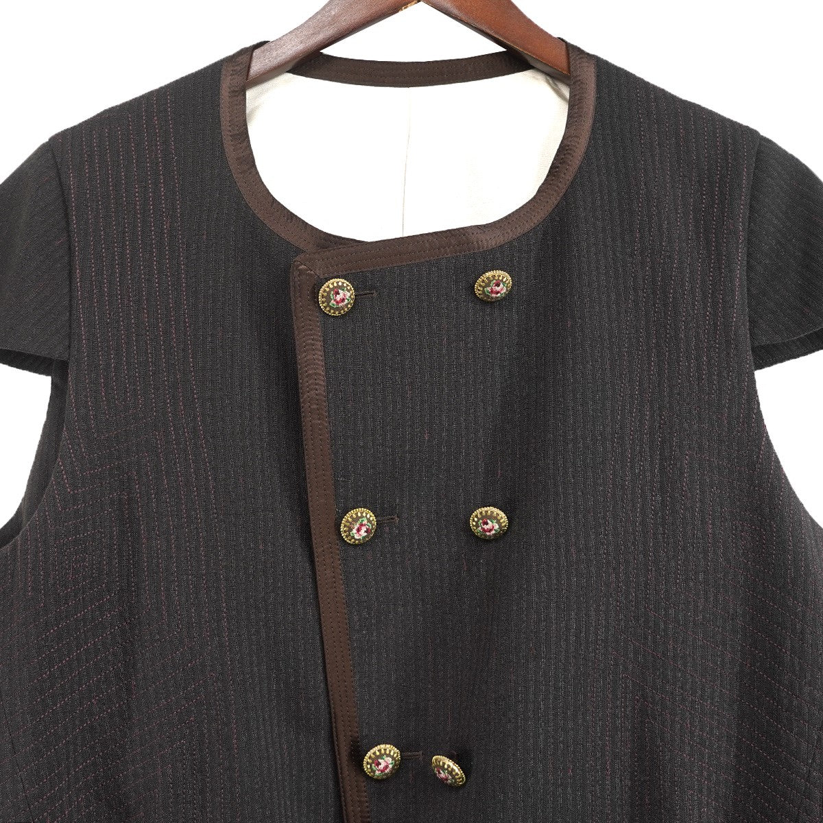 09AW CLOSED FEELING 本人期 第一期ラストコレクションピースカシミヤシルク混 ストライプ パイピング ショートスリーブジャケット ベスト