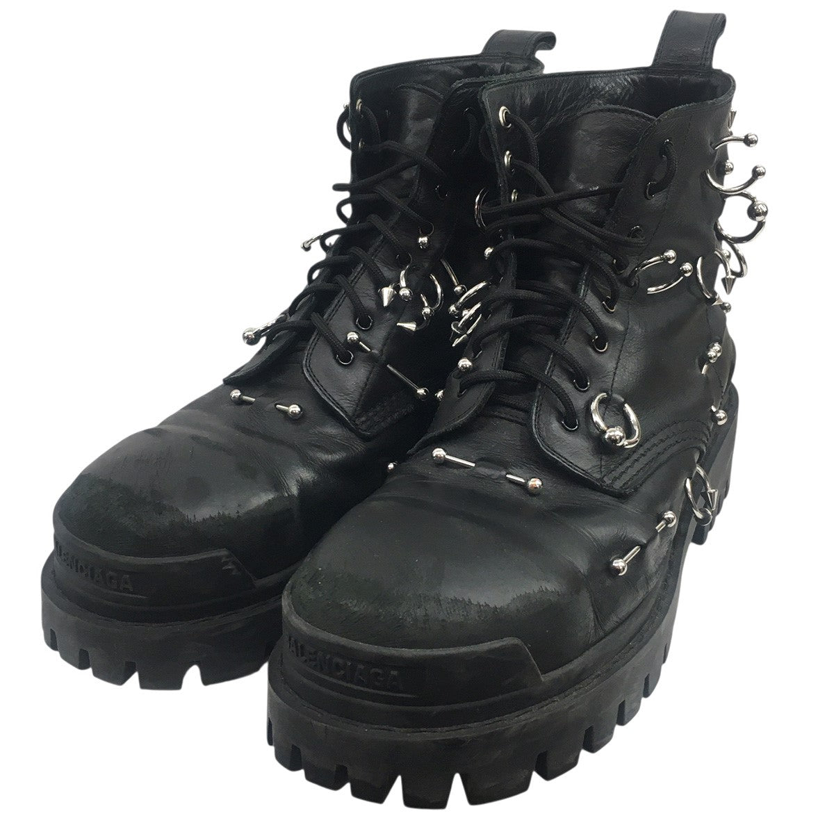BALENCIAGA STRIKE 20MM PIERCED BOOTS ヴィンテージ Vintage 加工ストライク ピアッシング ピアス レザーブーツ 靴 シューズ 古着・中古-2枚目のアイテム画像