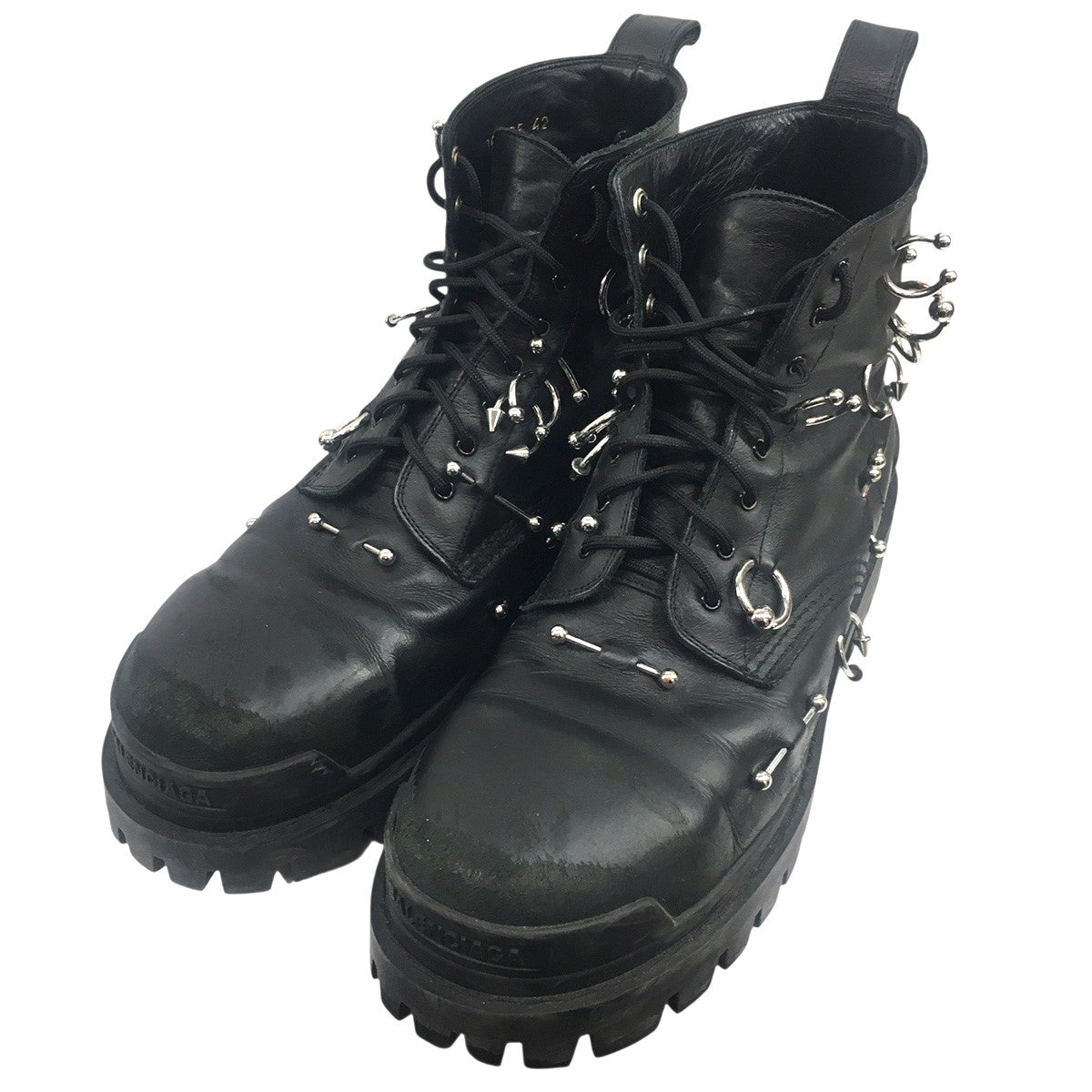 BALENCIAGA STRIKE 20MM PIERCED BOOTS ヴィンテージ Vintage 加工ストライク ピアッシング ピアス レザーブーツ 靴 シューズ 古着・中古-3枚目のアイテム画像