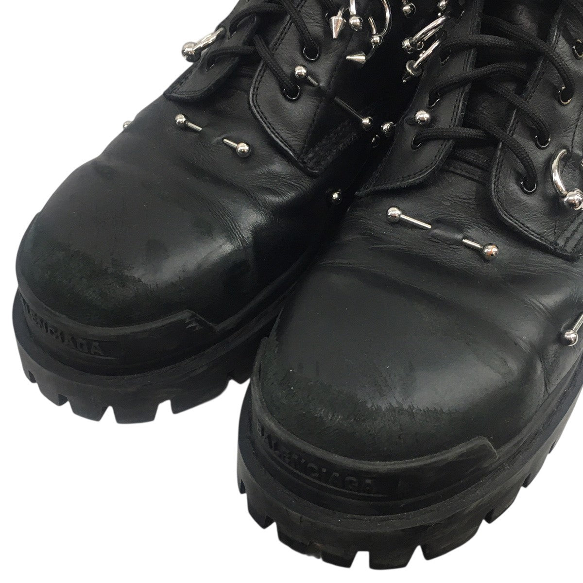 BALENCIAGA STRIKE 20MM PIERCED BOOTS ヴィンテージ Vintage 加工ストライク ピアッシング ピアス レザーブーツ 靴 シューズ 古着・中古-4枚目のアイテム画像