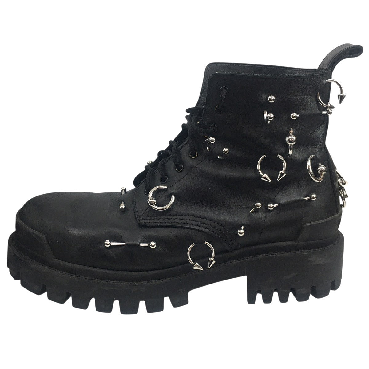 BALENCIAGA STRIKE 20MM PIERCED BOOTS ヴィンテージ Vintage 加工ストライク ピアッシング ピアス レザーブーツ 靴 シューズ 古着・中古-5枚目のアイテム画像