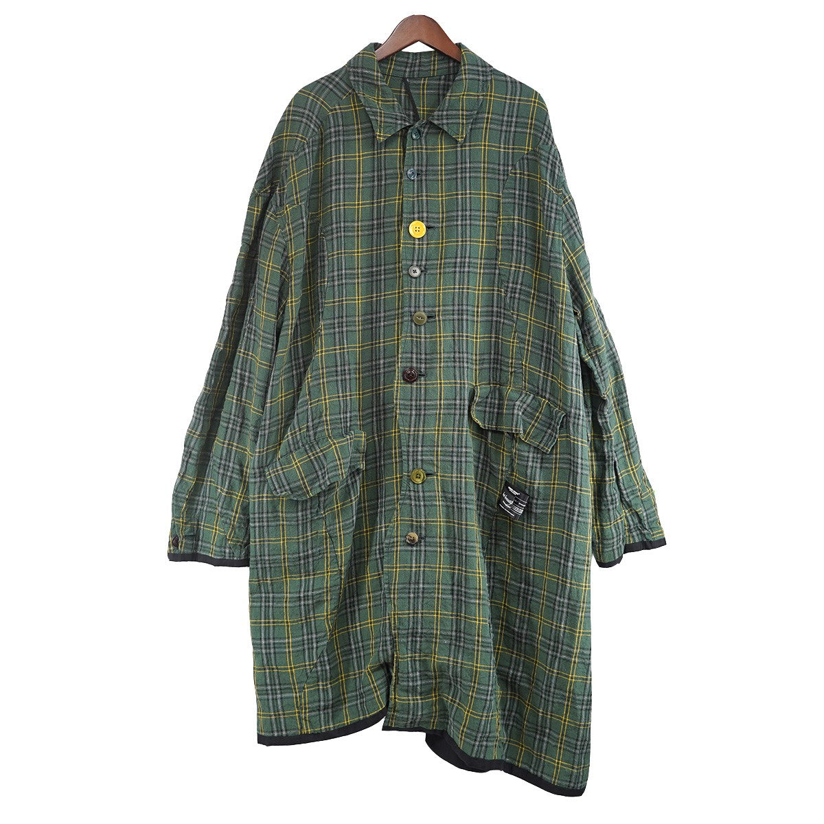 26SS but beautiful 4．5 チェックシャツコートロゴ ラベル パッチ Liチェックオープンカラーコート