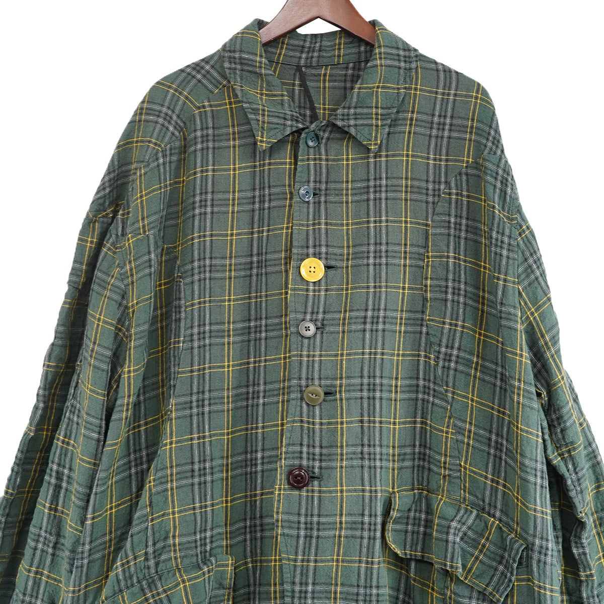 26SS but beautiful 4．5 チェックシャツコートロゴ ラベル パッチ Liチェックオープンカラーコート
