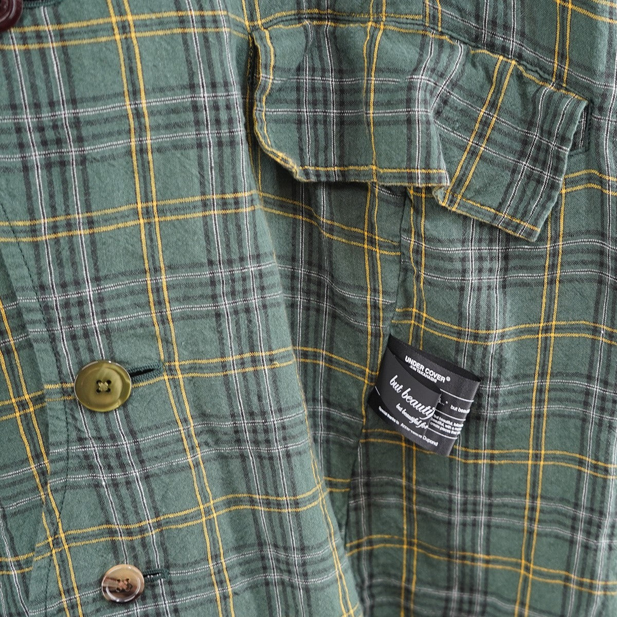 26SS but beautiful 4．5 チェックシャツコートロゴ ラベル パッチ Liチェックオープンカラーコート