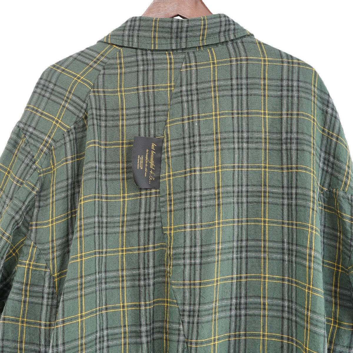 26SS but beautiful 4．5 チェックシャツコートロゴ ラベル パッチ Liチェックオープンカラーコート