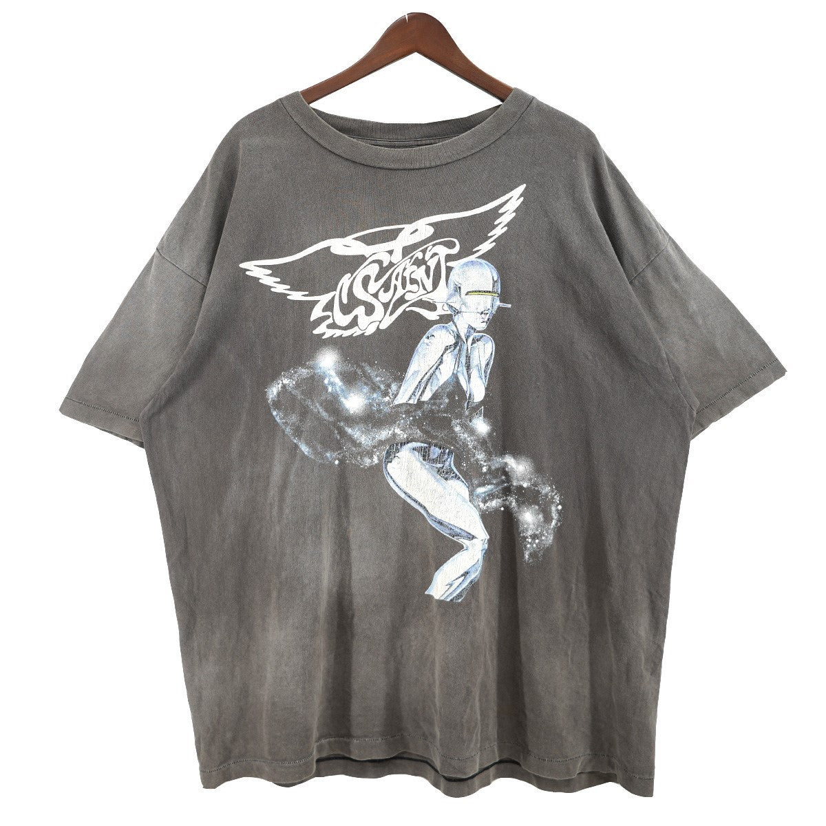 SAINT MICHAEL 22SS SS TEE ／ SORAYAMA 空山 基 ソラヤマハジメ Vintage ヴィンテージ加工セクシーロボット ロゴ Tシャツ 古着・中古-1枚目のアイテム画像