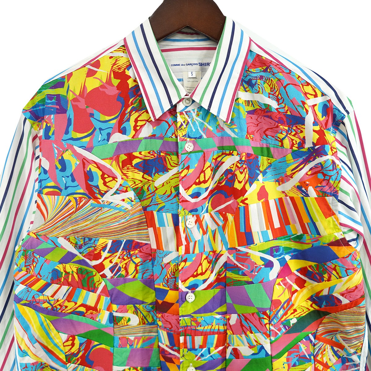 COMME des GARCONS SHIRT 15SS サイケデリック期 パッチワーク 切替 長袖シャツ 古着・中古-2枚目のアイテム画像