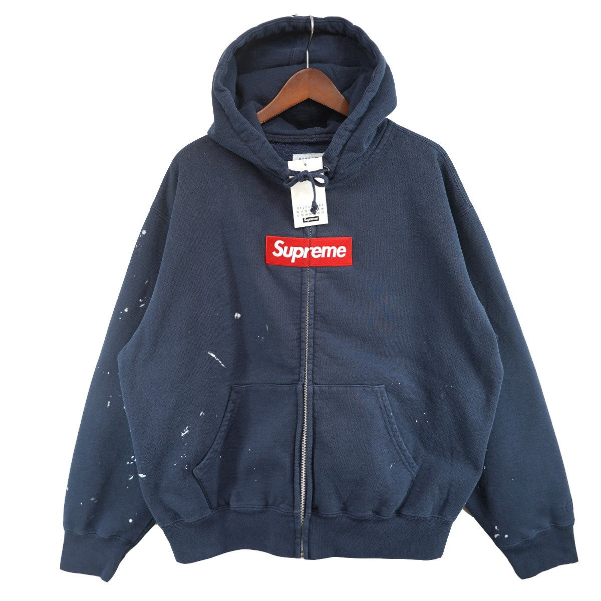 Supreme×MM6 Maison Margiela 26SS MM6 Maison Margiela Box Logo Zip Up Hooded Sweatshirtペイント加工 ボックスロゴ ジップアップ フーデットスウェットシャツ パーカー 古着・中古-1枚目のアイテム画像