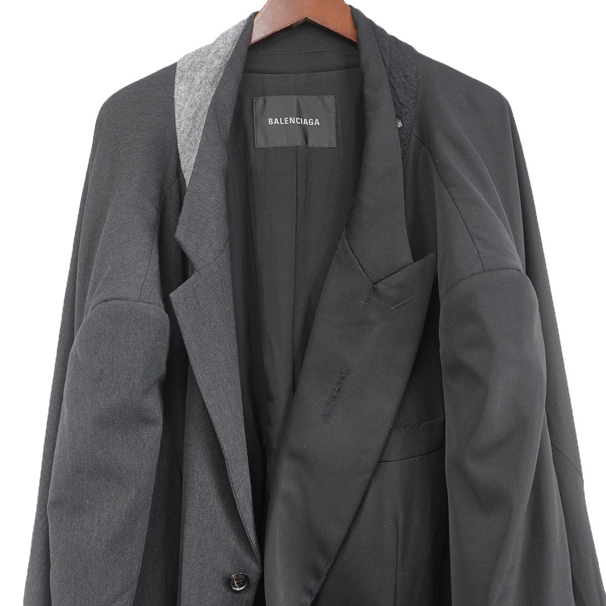 BALENCIAGA 24SS デムナ期 Distressed Double Sleeve Tailored Jacket オーバーサイズデストロイ ダメージ加工 ダブルスリーブ ドッキング 再構築テーラードジャケット 古着・中古-7枚目のアイテム画像