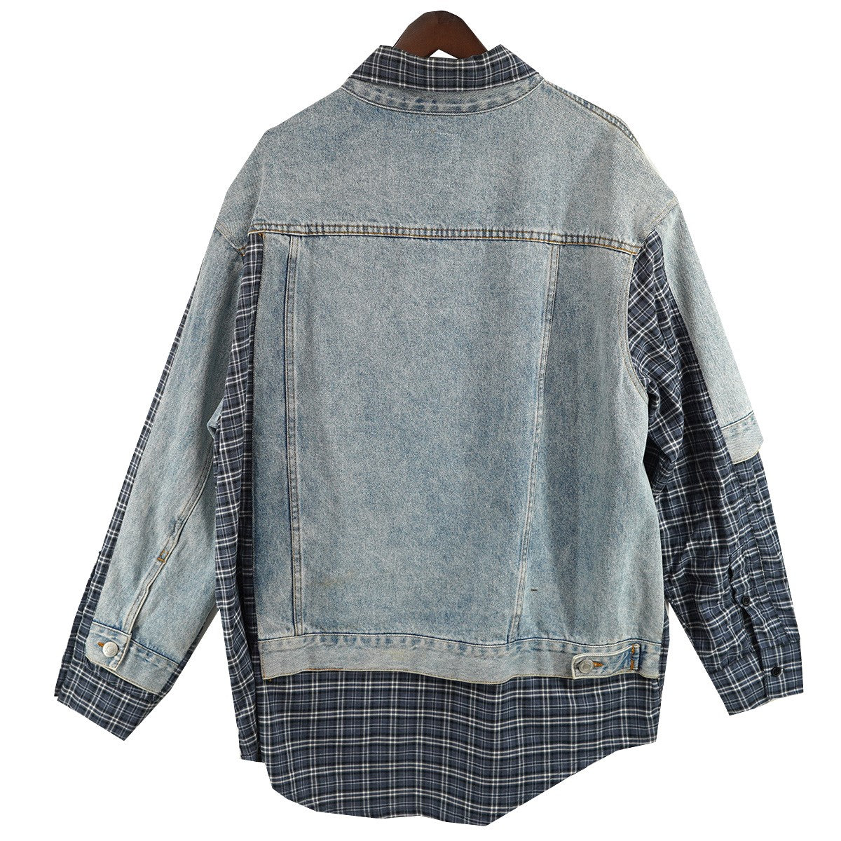 19SS Hybrid Denim Shirtヴィンテージ Vintage 加工 ハイブリッド 切替 デニム チェック シャツ