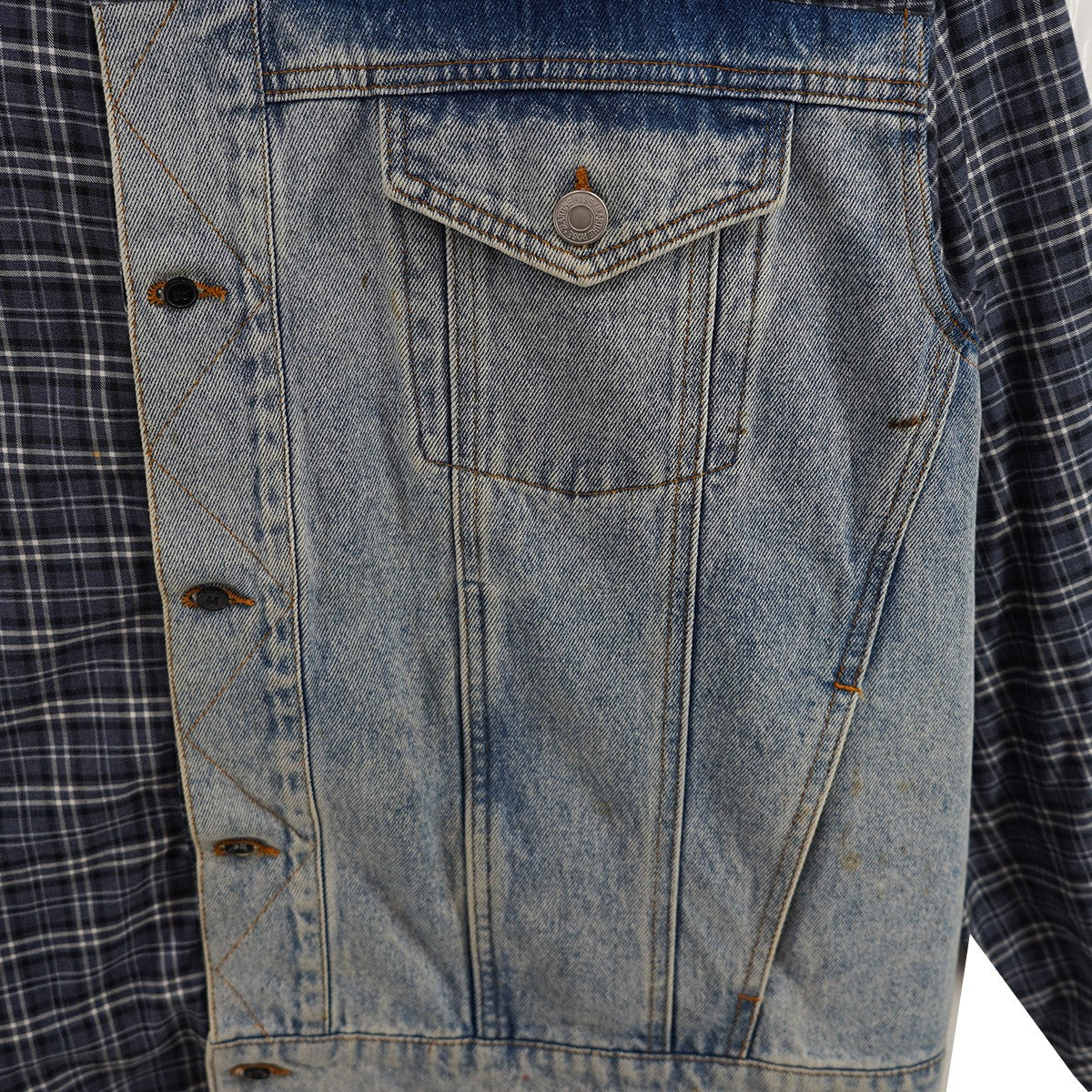 19SS Hybrid Denim Shirtヴィンテージ Vintage 加工 ハイブリッド 切替 デニム チェック シャツ