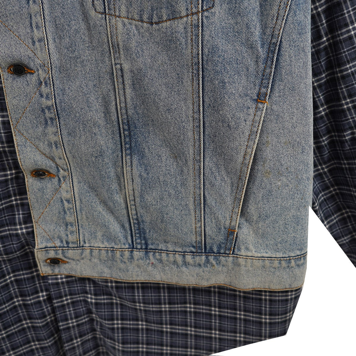 19SS Hybrid Denim Shirtヴィンテージ Vintage 加工 ハイブリッド 切替 デニム チェック シャツ