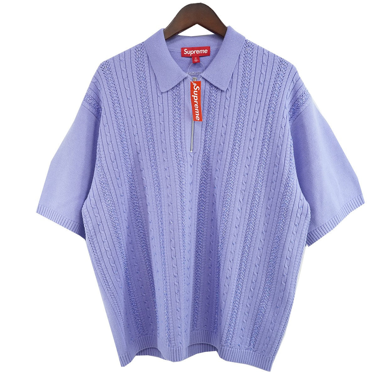 Supreme 26SS Beaded Zip Poloロゴ ビーズ ビーデッド ジップ ニット 半袖 ポロシャツ 古着・中古-1枚目のアイテム画像
