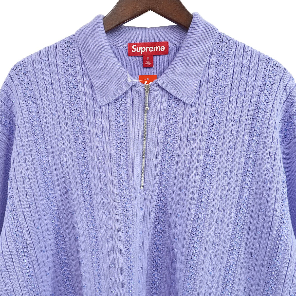 Supreme 26SS Beaded Zip Poloロゴ ビーズ ビーデッド ジップ ニット 半袖 ポロシャツ 古着・中古-2枚目のアイテム画像