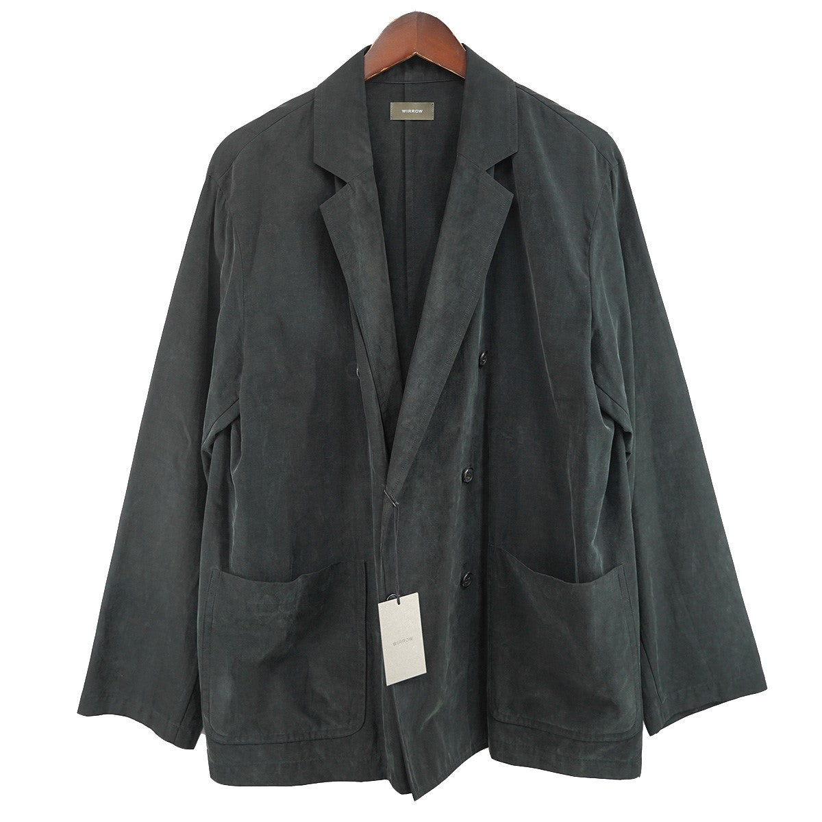 21SS CUPRO COTTON DOUBLE JACKET BLACK製品洗い加工 薄手 ダブルブレスト ジャケット