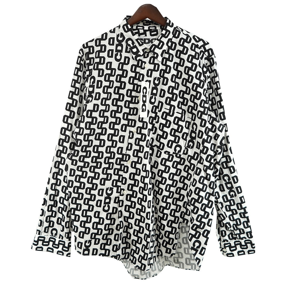 CDG COMME des GARCONS 25AW Overlock Print Bias Cut Shirt (Black／White)CDG オールオーバーパターン バイアス アシンメトリー シャツ 古着・中古-1枚目のアイテム画像