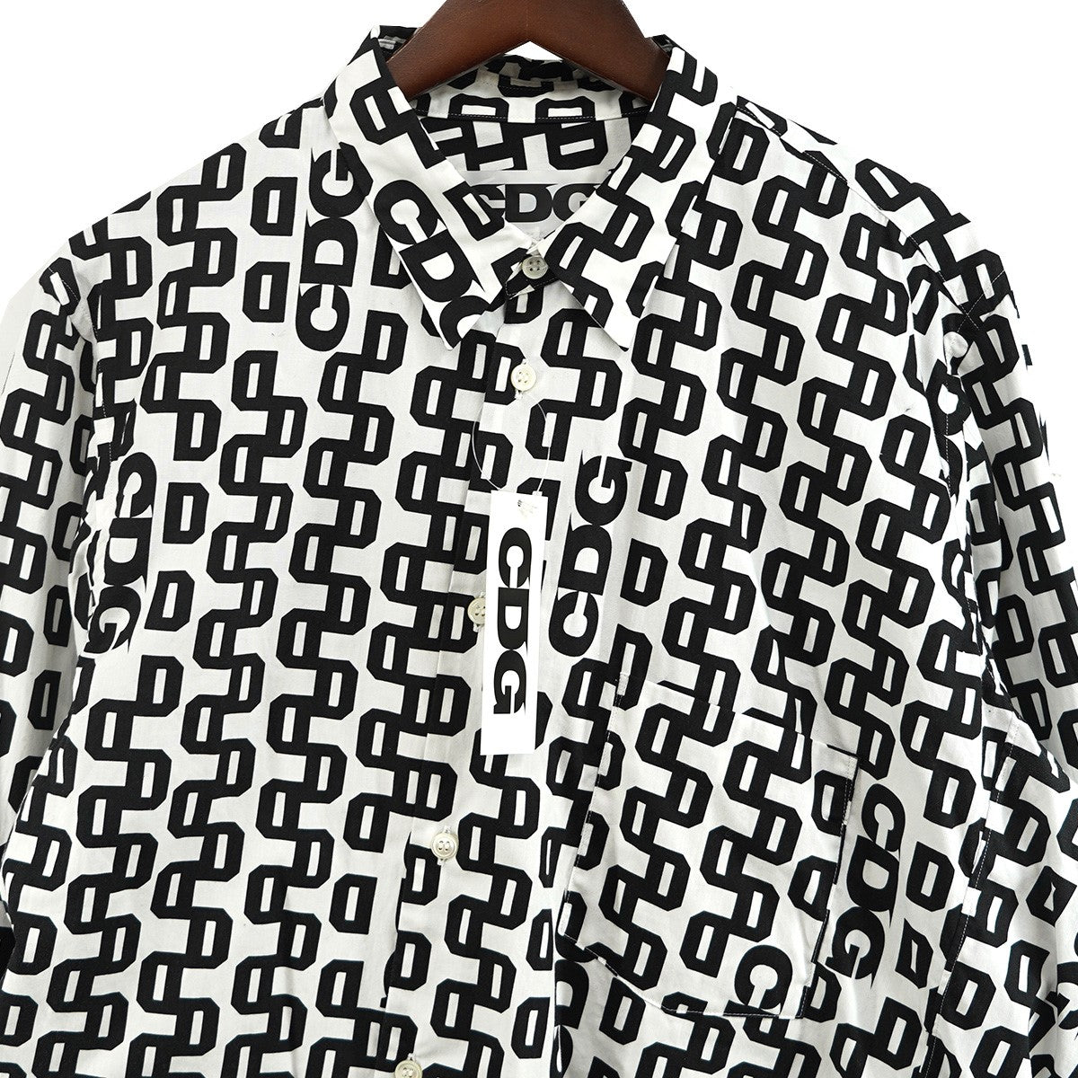 CDG COMME des GARCONS 25AW Overlock Print Bias Cut Shirt (Black／White)CDG オールオーバーパターン バイアス アシンメトリー シャツ 古着・中古-2枚目のアイテム画像