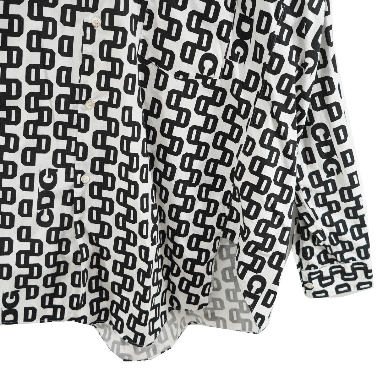 CDG COMME des GARCONS 25AW Overlock Print Bias Cut Shirt (Black／White)CDG オールオーバーパターン バイアス アシンメトリー シャツ 古着・中古-3枚目のアイテム画像