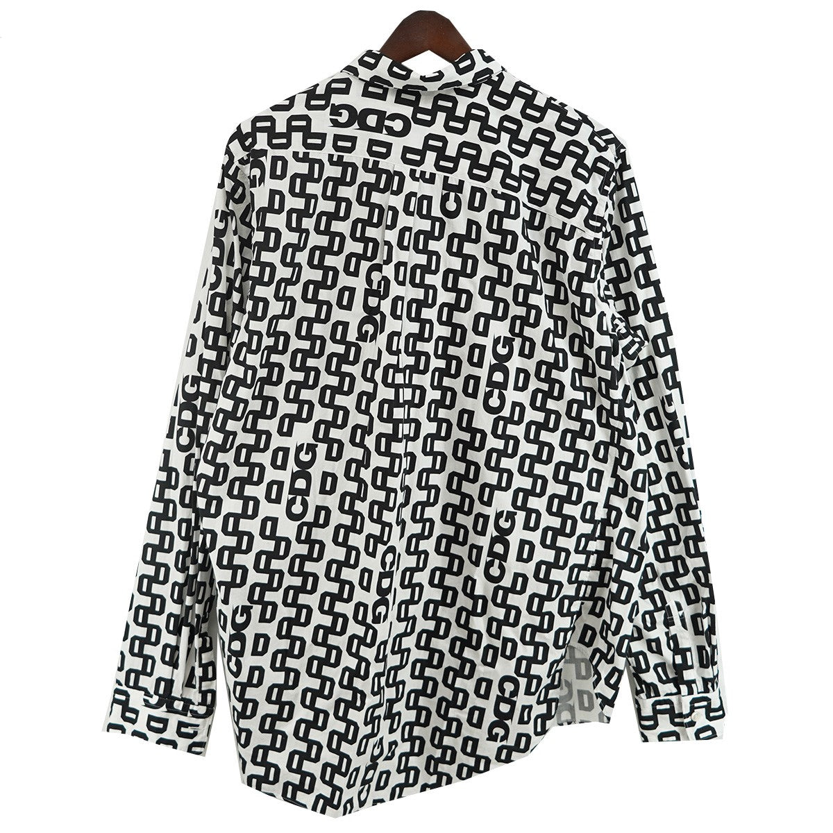 CDG COMME des GARCONS 25AW Overlock Print Bias Cut Shirt (Black／White)CDG オールオーバーパターン バイアス アシンメトリー シャツ 古着・中古-4枚目のアイテム画像